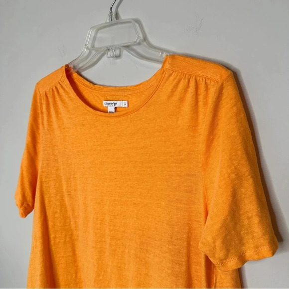 Chicos 100% Linen Orange tiered Back short sleeve Blouse Top size 2 (Large) - Picture 6 of 10